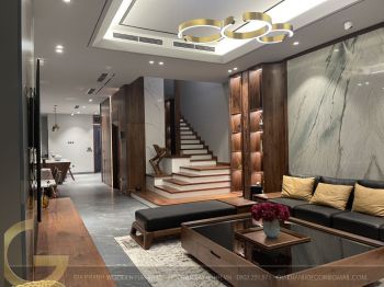 Thiết kế nội thất biệt thự đảo Ecopark phong cách hiện đại gỗ óc chó